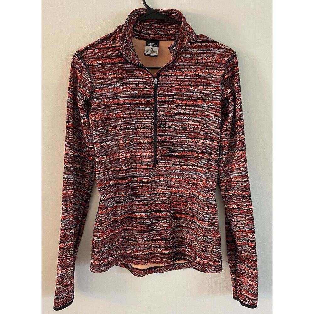 Nike Pro Pullover Womens Red Dri-Fit 1/2 Zip Active Running Hyperwarm Size Small